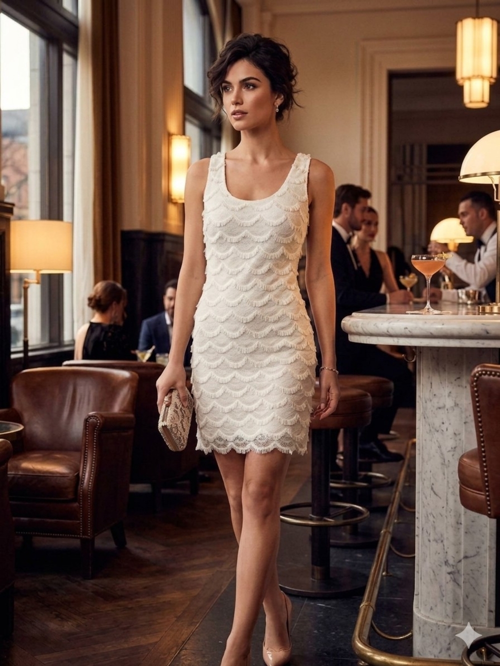 White Fringe Lace Sheath Dress - Guess